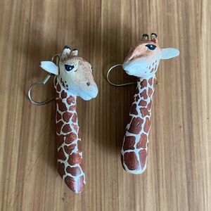 Vintage Handcrafted Painted Giraffe Statement Earrings